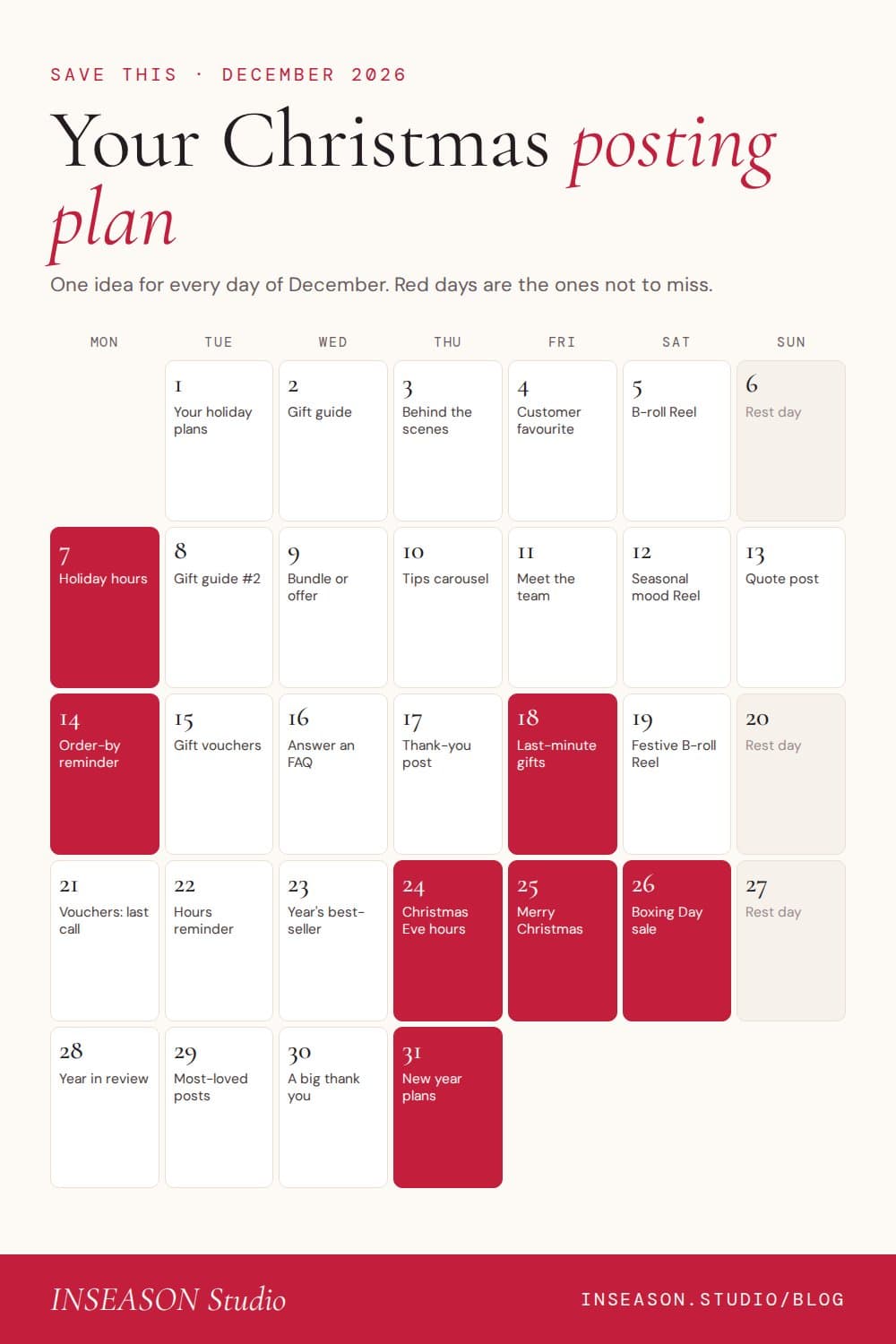 The December Instagram posting plan