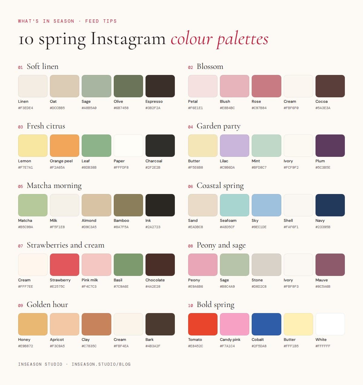 Ten spring Instagram colour palettes