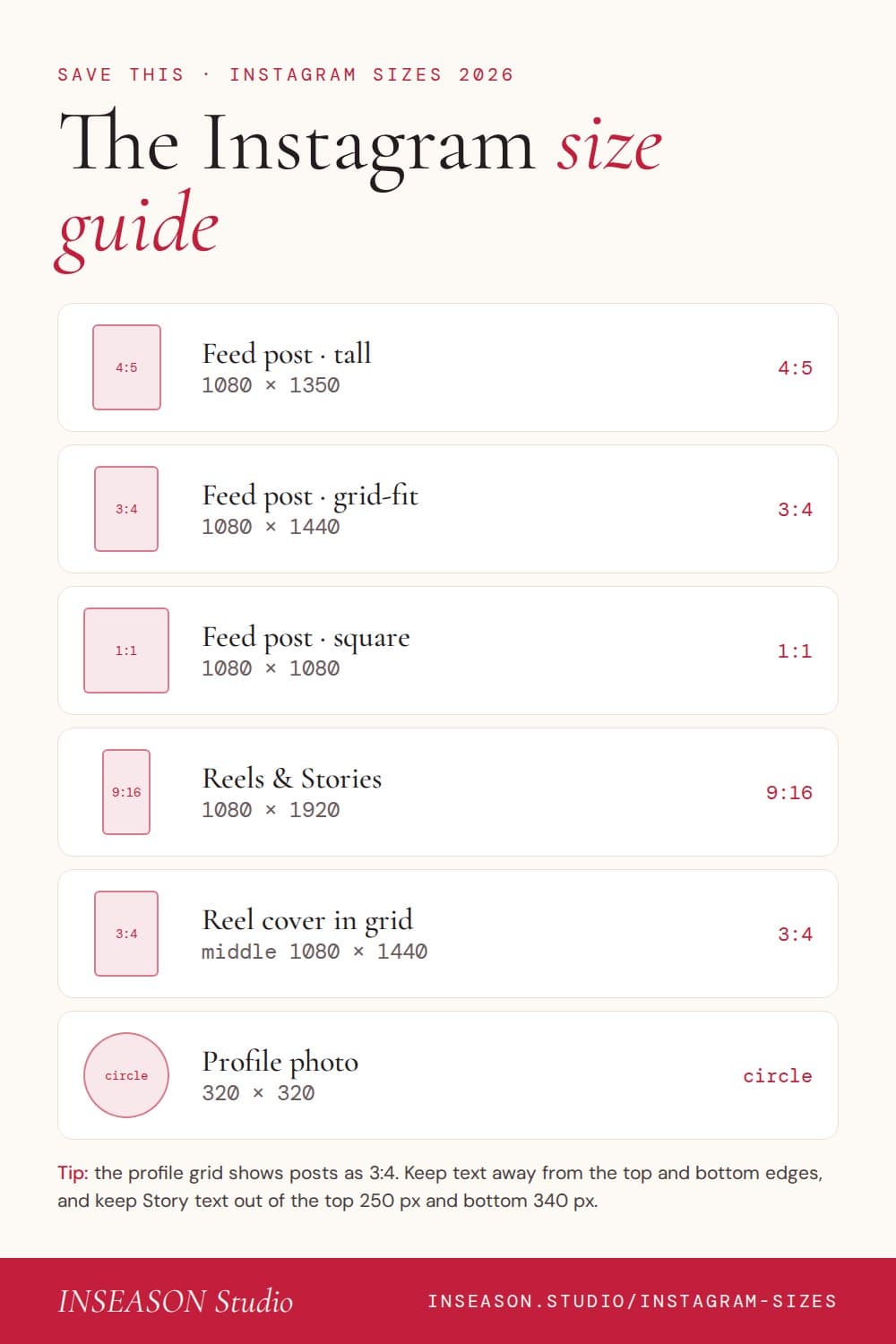 The Instagram size guide cheat sheet